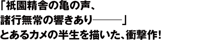 「祇園精舎の亀の声、諸行無常の響きあり＿＿＿」とあるカメの半生を描いた、衝撃作！